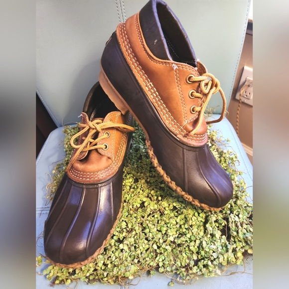 HIP L.L. BEAN Hunting Boots Maine Lace Dark Brown Tan Leather Duck Shoes 10W 9M - Picture 11 of 12
